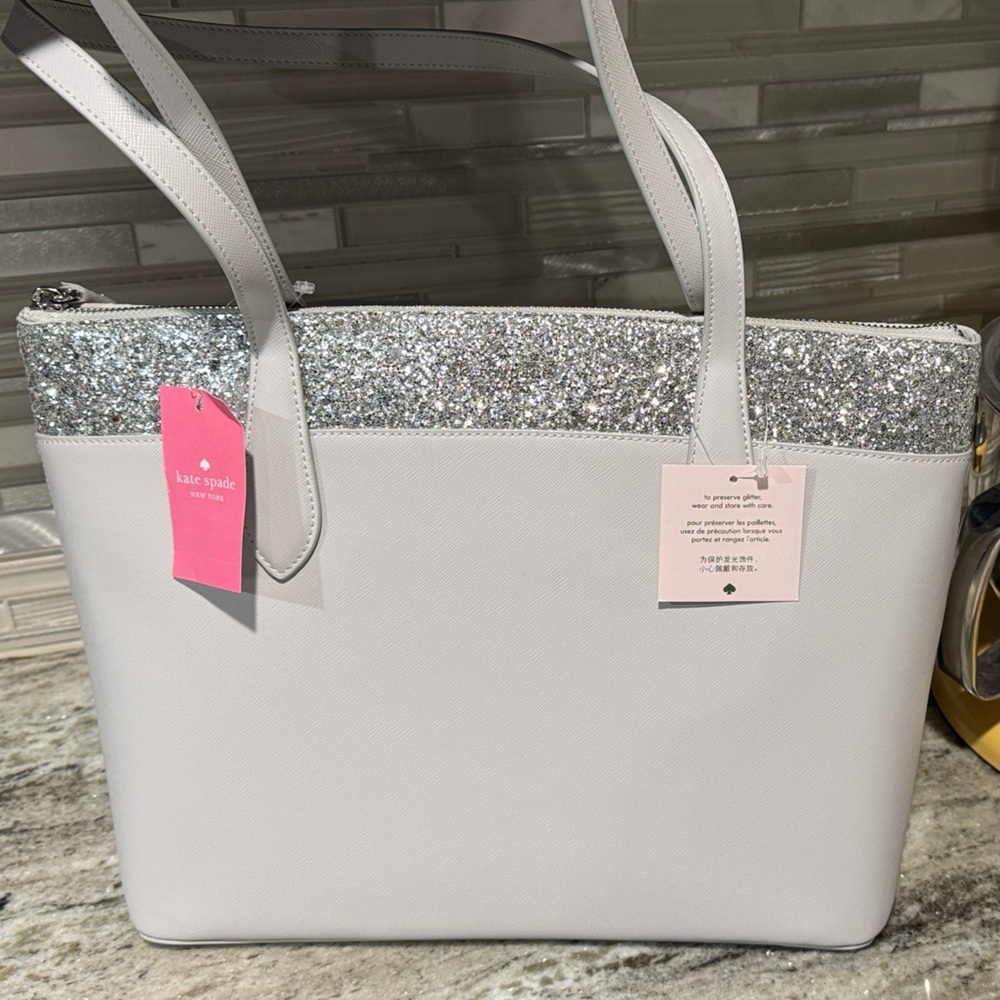 Kate Spade Glittering Silver and White Tote